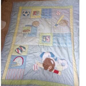 Crib Blanket Sports Theme Reversible Blue Y2K